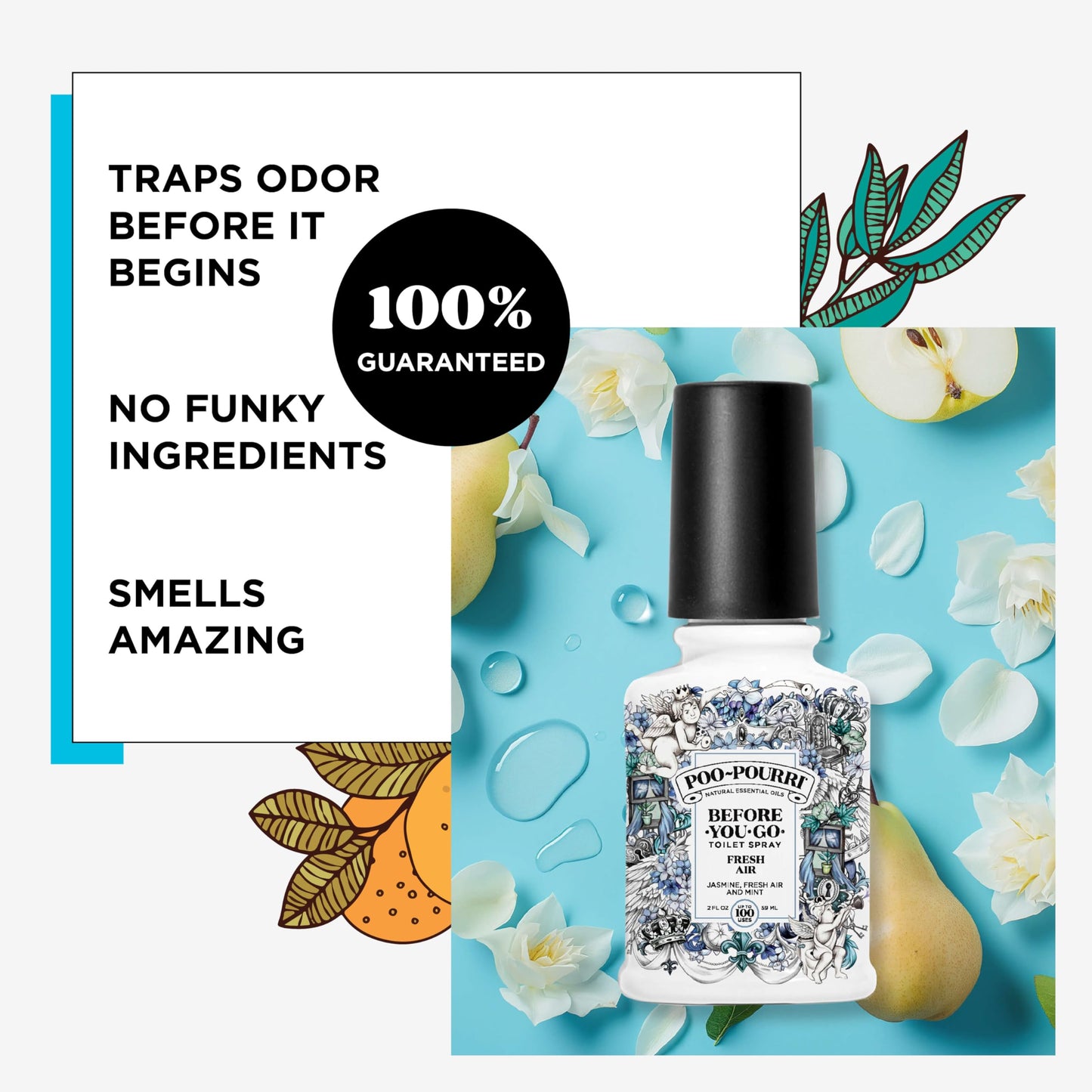 Poo-Pourri Before-You-Go Toilet Spray, Fresh Air, 2 Fl Oz - Jasmine, Fresh Air and Mint