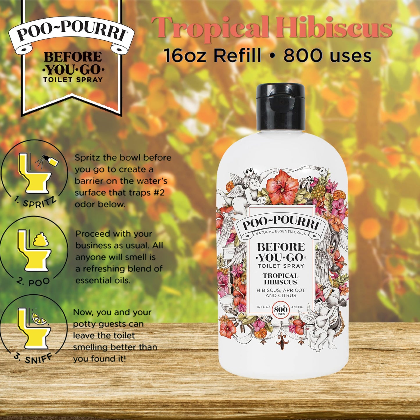 Poo-Pourri Before-You-Go Toilet Spray 16-Ounce Refill Bottle, Tropical Hibiscus