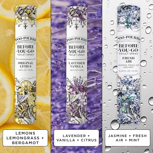 Poo-Pourri Before-You-Go Toilet Spray, On-The-Go, Travel Size Variety 10 mL - Original Citrus, Lavender Vanilla and Fresh Air