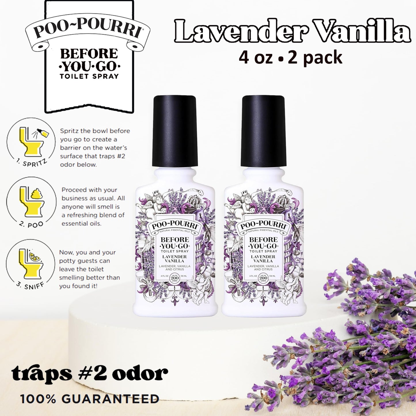 Poo-Pourri, Before-You-Go Toilet Spray, Original Lavender Vanilla - 4 oz, 2 Pack