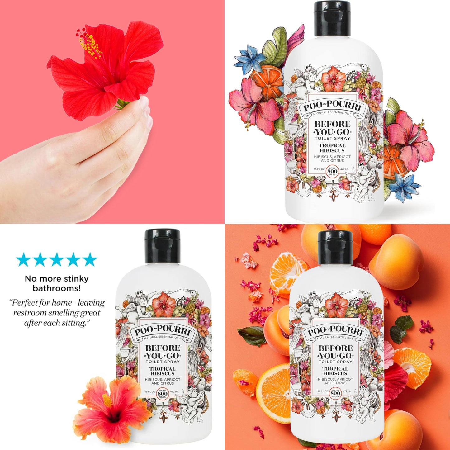 Poo-Pourri Before-You-Go Toilet Spray 16-Ounce Refill Bottle, Tropical Hibiscus