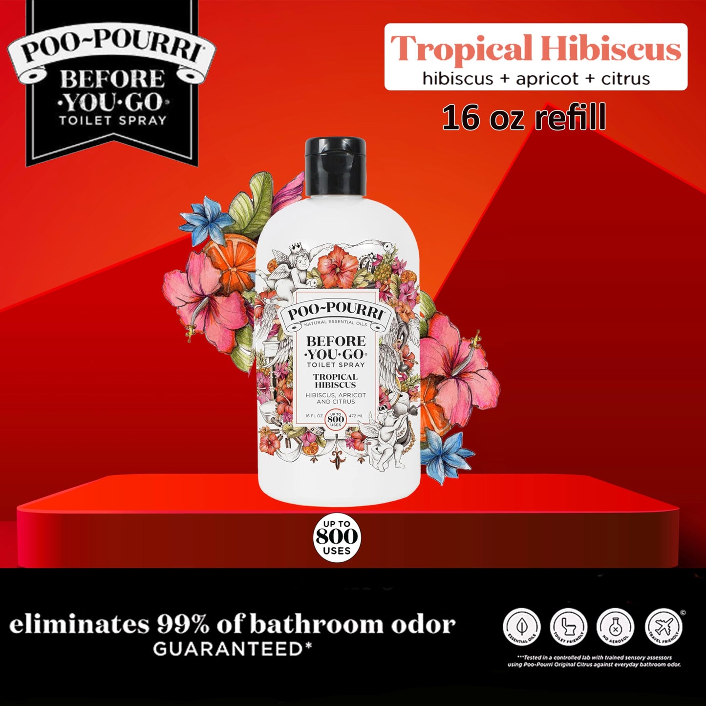 Poo-Pourri Before-You-Go Toilet Spray 16-Ounce Refill Bottle, Tropical Hibiscus